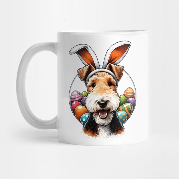 Wire Fox Terrier with Bunny Ears Celebrates Easter Festivities by ArtRUs